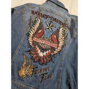 Harley Davidson Wonens Forever Free Embroidered Denim Jean Jacket XXL